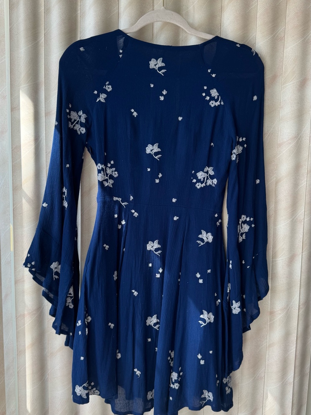 Free People Navy Floral Wrap Mini Dress with Bell Sleeves - Picture 5 of 5